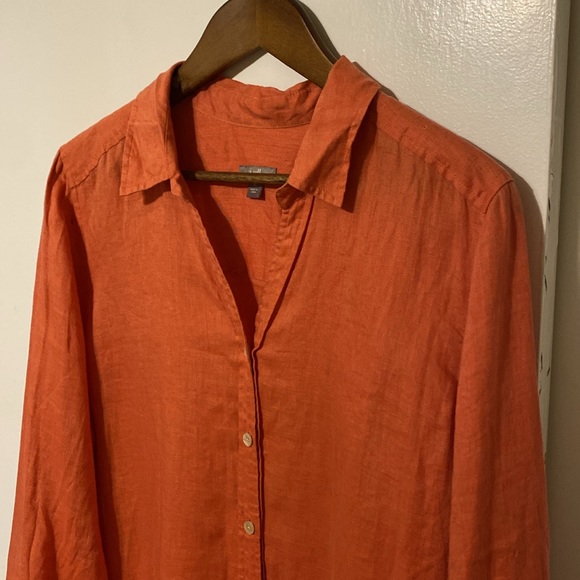 J. Jill 100% Linen Long Sleeve Button Down Tunic in Coral Orange - Picture 4 of 11